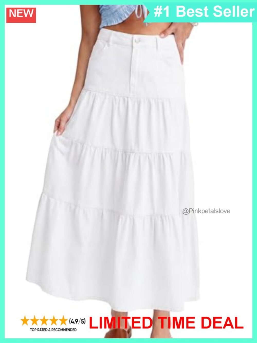 Tiered Denim Maxi Skirt High Waist A-Line Boho Ruffle
